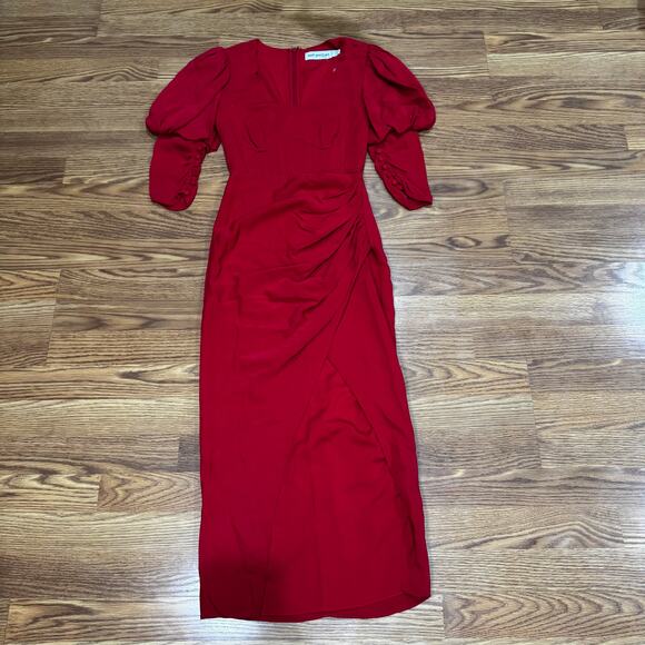 SELF-PORTRAIT Red Ruched GATHERED STRETCH-CREPE MIDI PARTY DRESS US 0 - Picture 12 of 16